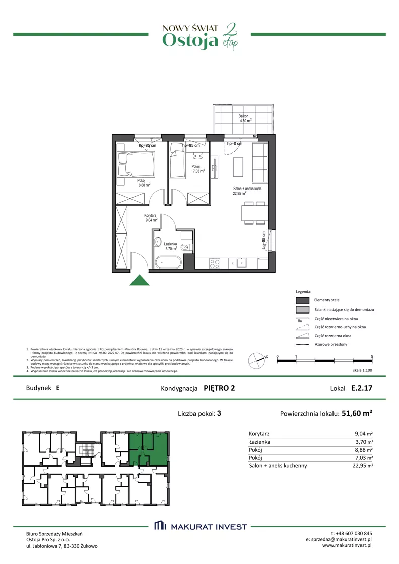 3 pokoje, mieszkanie 51,60 m², piętro 2, oferta nr E.2.17, Nowy Świat Ostoja II etap - budynki E, F, G, Gdańsk, Barniewice, ul. Malinowa