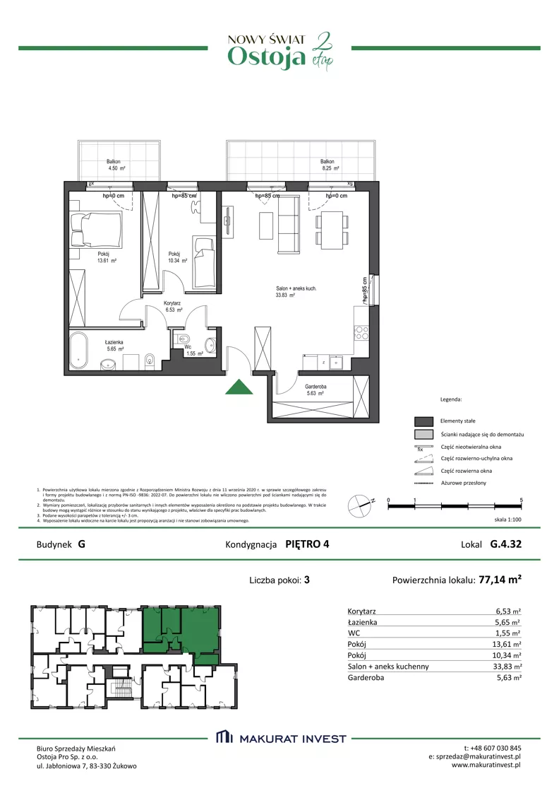 3 pokoje, mieszkanie 77,14 m², piętro 4, oferta nr G.4.32, Nowy Świat Ostoja II etap - budynki E, F, G, Gdańsk, Barniewice, ul. Malinowa