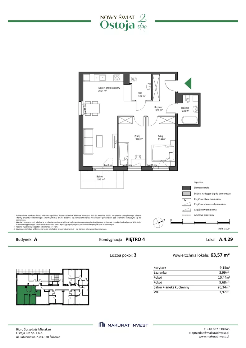 3 pokoje, mieszkanie 63,57 m², piętro 4, oferta nr A.4.29, Nowy Świat Ostoja II etap, Gdańsk, Barniewice, ul. Malinowa