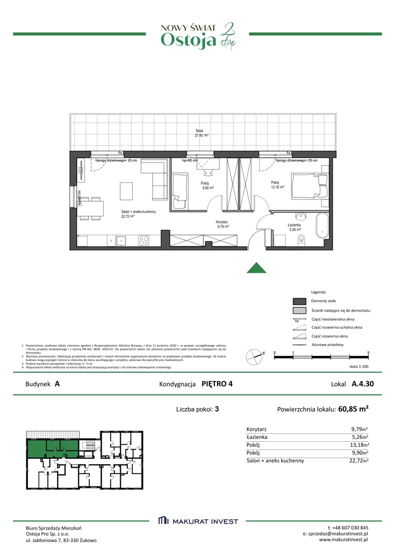 3 pokoje, mieszkanie 60,85 m², piętro 4, oferta nr A.4.30, Nowy Świat Ostoja II etap, Gdańsk, Barniewice, ul. Malinowa