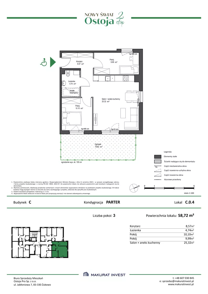 3 pokoje, mieszkanie 58,72 m², parter, oferta nr C.0.4, Nowy Świat Ostoja II etap, Gdańsk, Barniewice, ul. Malinowa