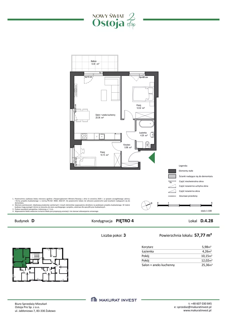3 pokoje, mieszkanie 57,77 m², piętro 4, oferta nr D.4.28, Nowy Świat Ostoja II etap, Gdańsk, Barniewice, ul. Malinowa
