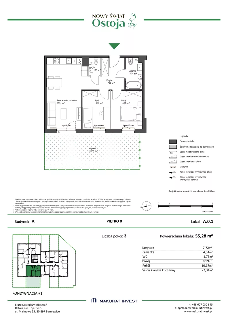 3 pokoje, mieszkanie 55,28 m², parter, oferta nr A.0.1, Nowy Świat Ostoja III etap, Gdańsk, Osowa, Barniewice, ul. Malinowa