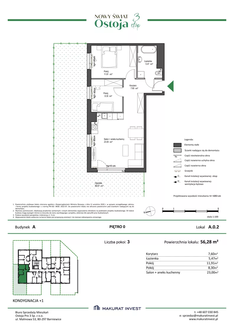 3 pokoje, mieszkanie 56,28 m², parter, oferta nr A.0.2, Nowy Świat Ostoja III etap, Gdańsk, Osowa, Barniewice, ul. Malinowa