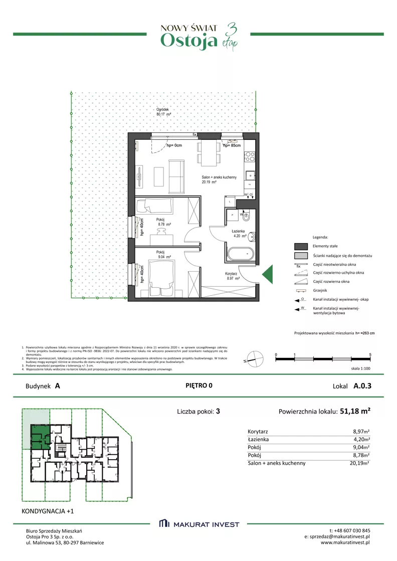 3 pokoje, mieszkanie 51,18 m², parter, oferta nr A.0.3, Nowy Świat Ostoja III etap, Gdańsk, Osowa, Barniewice, ul. Malinowa