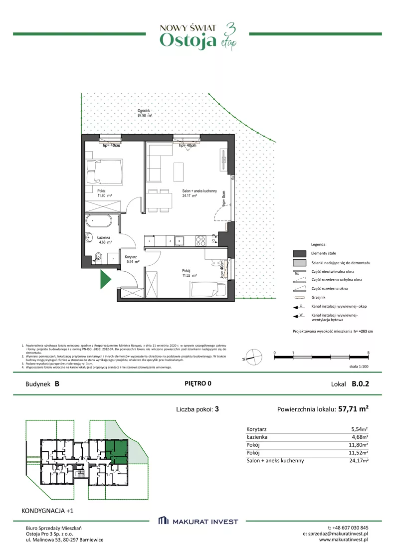 3 pokoje, mieszkanie 57,71 m², parter, oferta nr B.0.2, Nowy Świat Ostoja III etap, Gdańsk, Osowa, Barniewice, ul. Malinowa