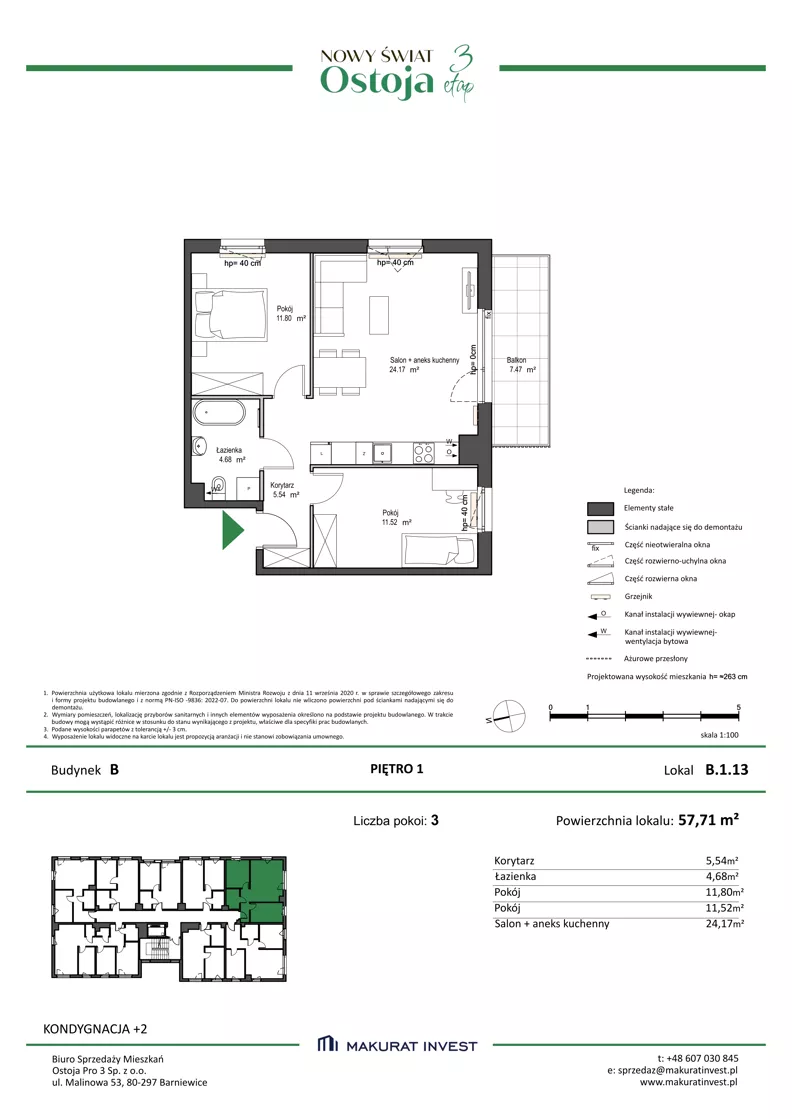 3 pokoje, mieszkanie 57,71 m², piętro 1, oferta nr B.1.13, Nowy Świat Ostoja III etap, Gdańsk, Osowa, Barniewice, ul. Malinowa