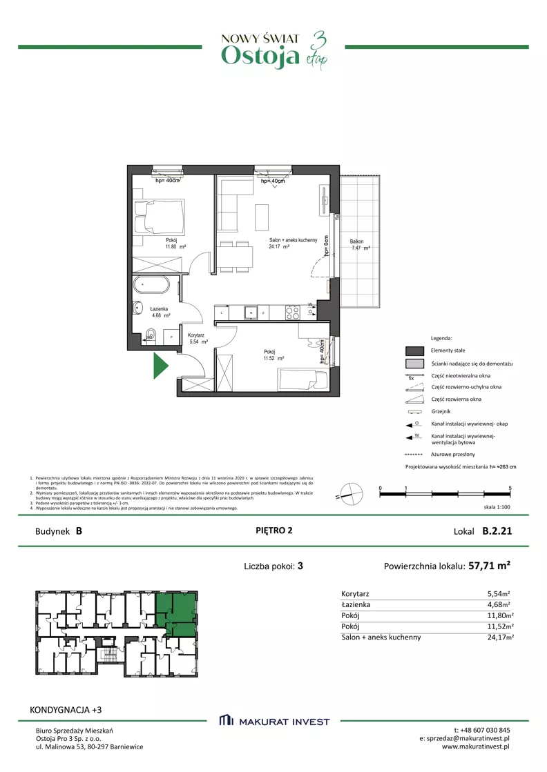 3 pokoje, mieszkanie 57,71 m², piętro 2, oferta nr B.2.21, Nowy Świat Ostoja III etap, Gdańsk, Osowa, Barniewice, ul. Malinowa