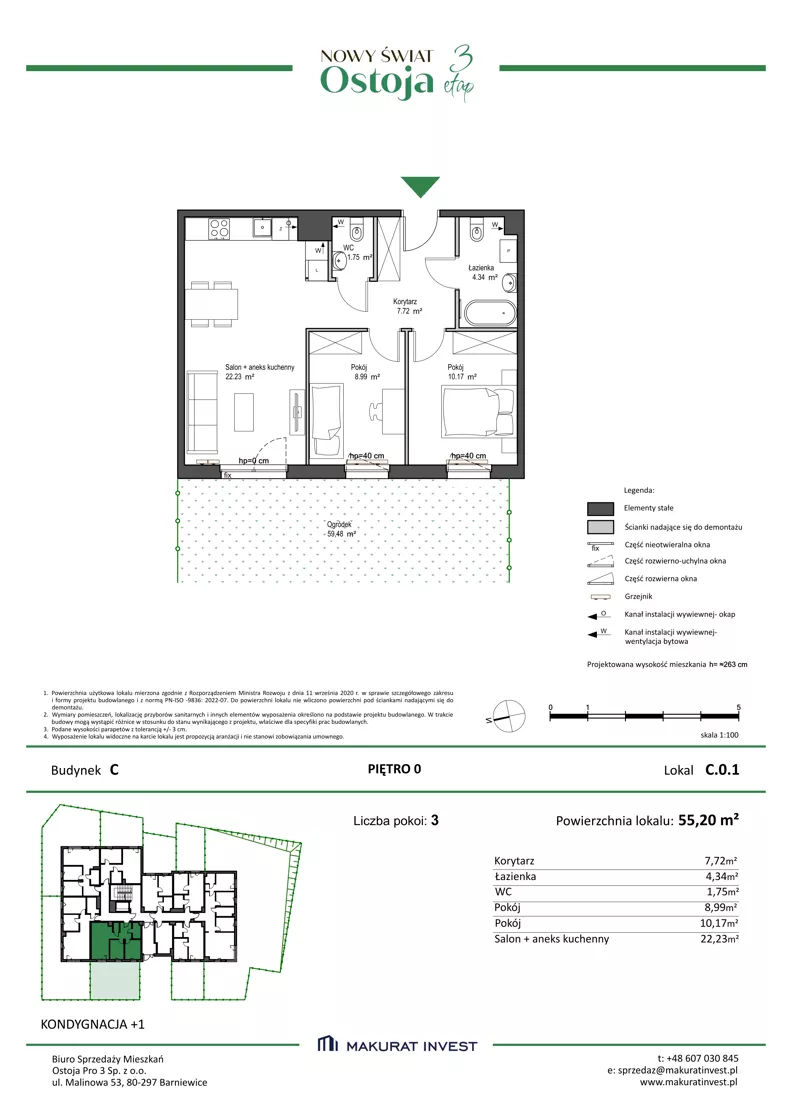 3 pokoje, mieszkanie 55,20 m², parter, oferta nr C.0.1, Nowy Świat Ostoja III etap, Gdańsk, Osowa, Barniewice, ul. Malinowa