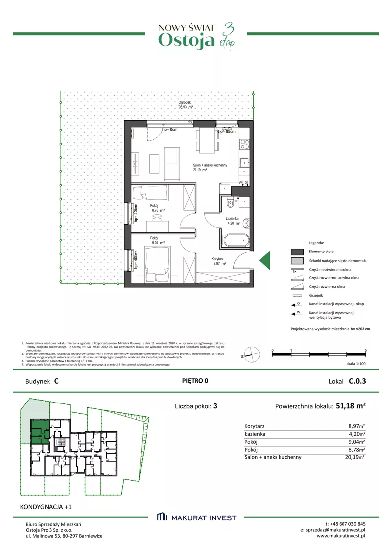 3 pokoje, mieszkanie 51,18 m², parter, oferta nr C.0.3, Nowy Świat Ostoja III etap, Gdańsk, Osowa, Barniewice, ul. Malinowa