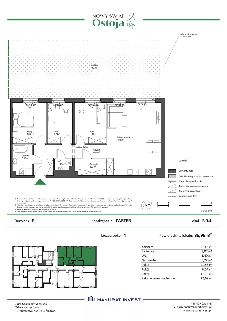 4 pokoje, mieszkanie 86,96 m², parter, oferta nr F.0.4, Nowy Świat Ostoja II etap - budynki E, F, G, Gdańsk, Osowa, Barniewice, ul. Malinowa