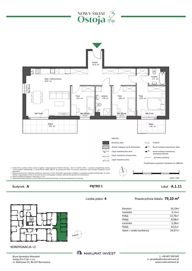 4 pokoje, mieszkanie 79,10 m², piętro 1, oferta nr A.1.11, Nowy Świat Ostoja III etap, Gdańsk, Osowa, Barniewice, ul. Malinowa