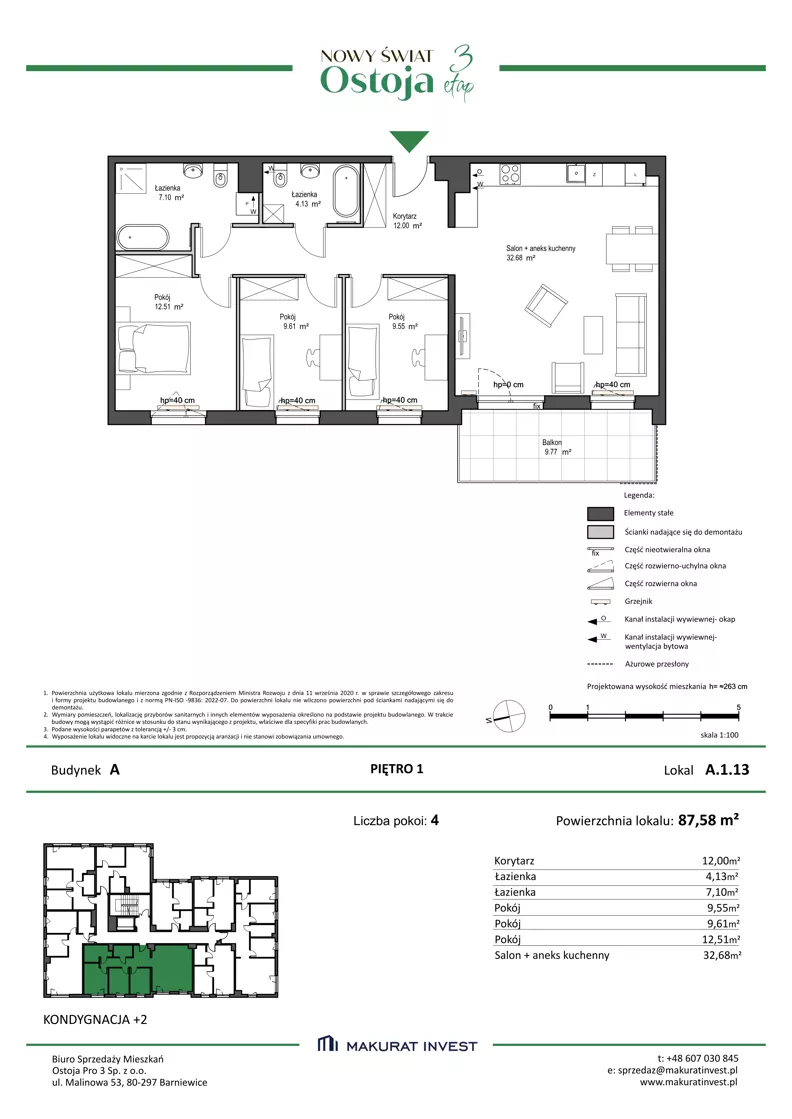 4 pokoje, mieszkanie 87,58 m², piętro 1, oferta nr A.1.13, Nowy Świat Ostoja III etap, Gdańsk, Osowa, Barniewice, ul. Malinowa