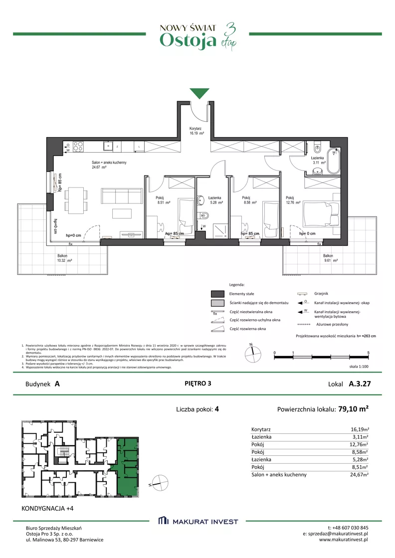 4 pokoje, mieszkanie 79,10 m², piętro 3, oferta nr A.3.27, Nowy Świat Ostoja III etap, Gdańsk, Osowa, Barniewice, ul. Malinowa