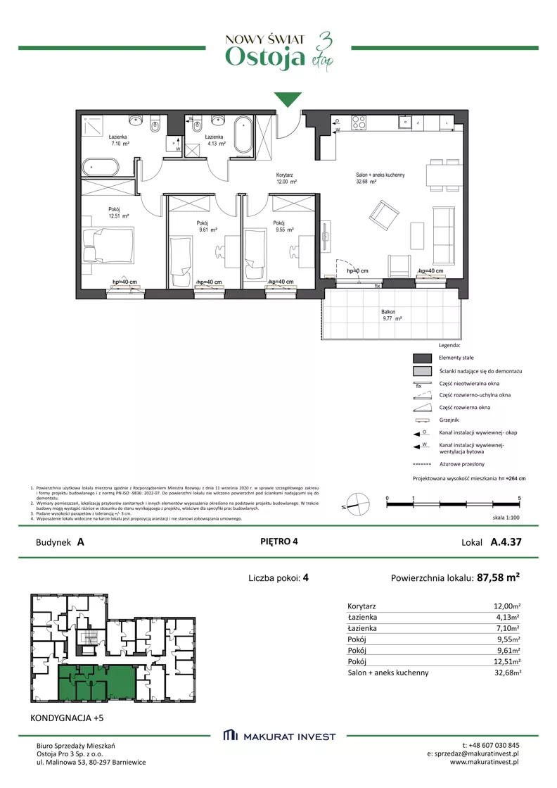 4 pokoje, mieszkanie 87,58 m², piętro 4, oferta nr A.4.37, Nowy Świat Ostoja III etap, Gdańsk, Osowa, Barniewice, ul. Malinowa