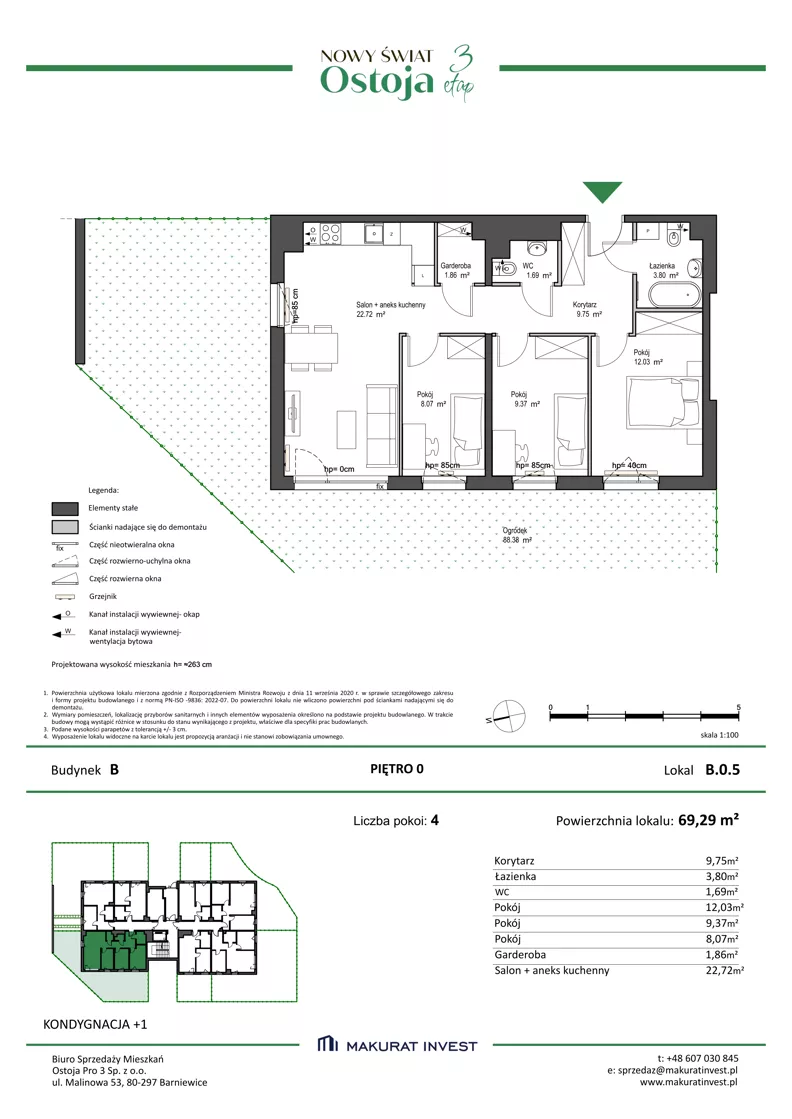 4 pokoje, mieszkanie 69,29 m², parter, oferta nr B.0.5, Nowy Świat Ostoja III etap, Gdańsk, Osowa, Barniewice, ul. Malinowa