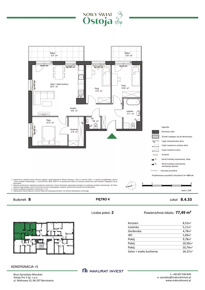 4 pokoje, mieszkanie 77,49 m², piętro 4, oferta nr B.4.33, Nowy Świat Ostoja III etap, Gdańsk, Osowa, Barniewice, ul. Malinowa