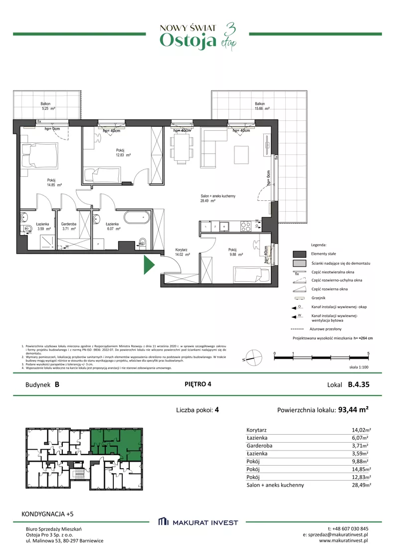 4 pokoje, mieszkanie 93,44 m², piętro 4, oferta nr B.4.35, Nowy Świat Ostoja III etap, Gdańsk, Osowa, Barniewice, ul. Malinowa