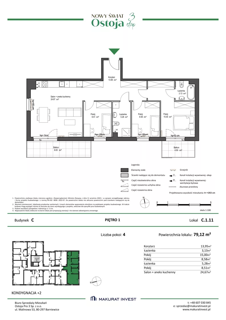 4 pokoje, mieszkanie 79,12 m², piętro 1, oferta nr C.1.11, Nowy Świat Ostoja III etap, Gdańsk, Osowa, Barniewice, ul. Malinowa