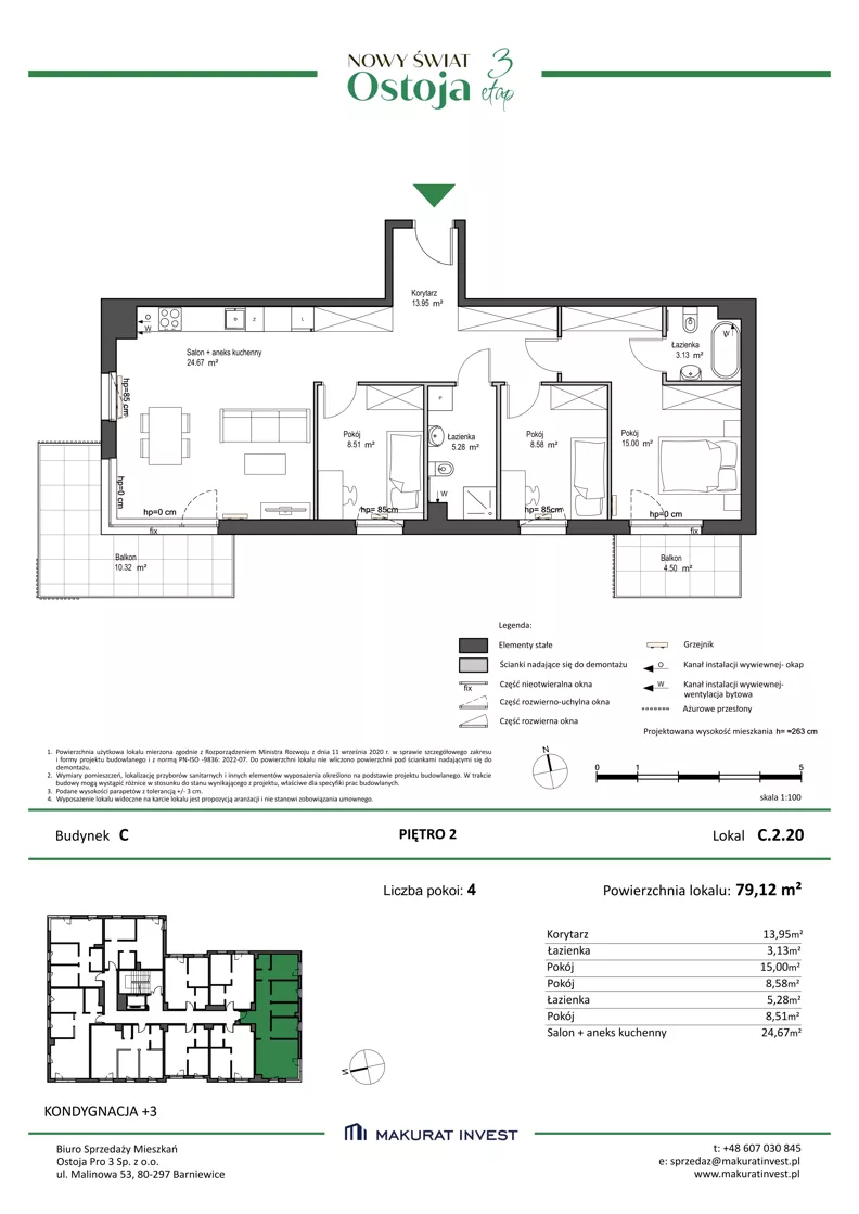 4 pokoje, mieszkanie 79,12 m², piętro 2, oferta nr C.2.20, Nowy Świat Ostoja III etap, Gdańsk, Osowa, Barniewice, ul. Malinowa