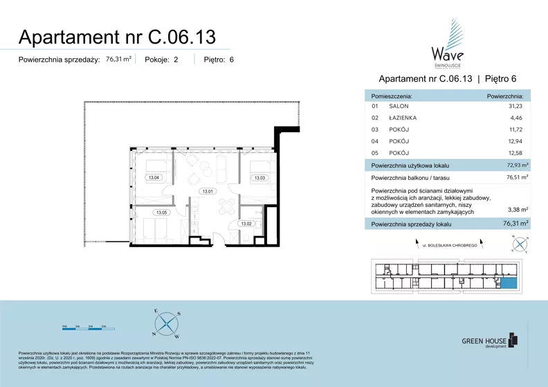 4 pokoje, apartament 72,93 m², piętro 6, oferta nr C.06.13, Wave Świnoujście Thermal & Spa, Świnoujście, Dzielnica Nadmorska, ul. Bolesława Chrobrego 35