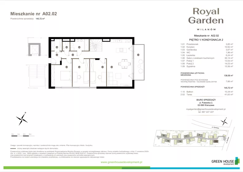 Dom 138,06 m², oferta nr A02.02, Royal Garden Wilanów, Warszawa, Wilanów, Błonia Wilanowskie, ul. Zdrowa 2