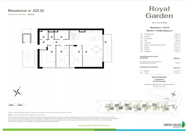 Dom 138,06 m², oferta nr A22.02, Royal Garden Wilanów, Warszawa, Wilanów, Błonia Wilanowskie, ul. Zdrowa 2