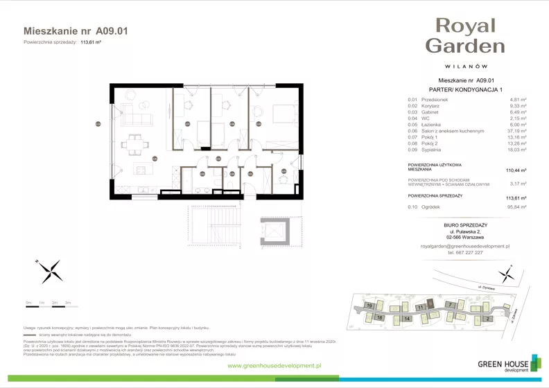 Dom 110,44 m², oferta nr A09.01, Royal Garden Wilanów, Warszawa, Wilanów, Błonia Wilanowskie, ul. Zdrowa 2