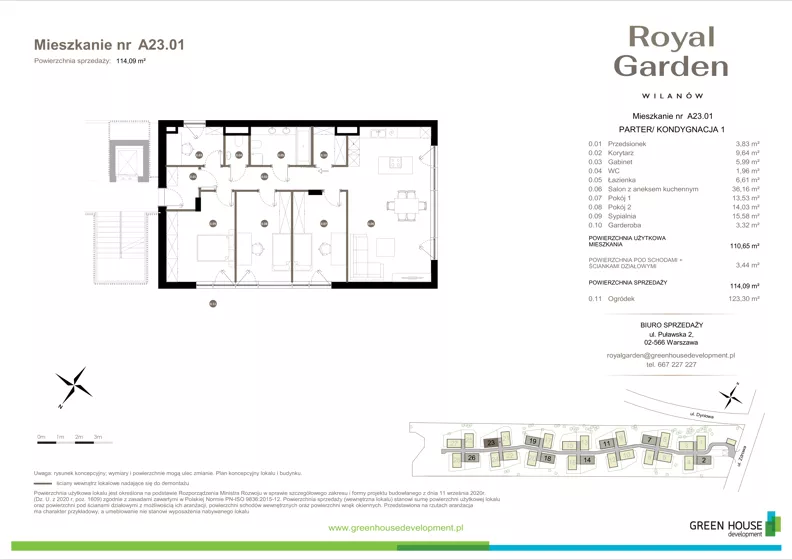 Dom 110,65 m², oferta nr A23.01, Royal Garden Wilanów, Warszawa, Wilanów, Błonia Wilanowskie, ul. Zdrowa 2