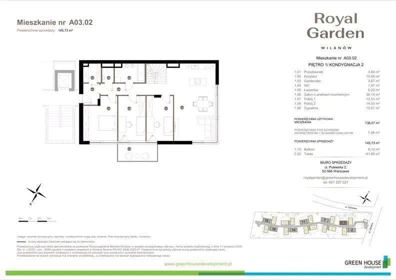 Dom 138,07 m², oferta nr A03.02, Royal Garden Wilanów, Warszawa, Wilanów, Błonia Wilanowskie, ul. Zdrowa 2