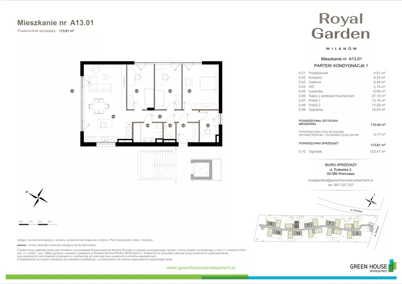 Dom 110,44 m², oferta nr A13.01, Royal Garden Wilanów, Warszawa, Wilanów, Błonia Wilanowskie, ul. Zdrowa 2