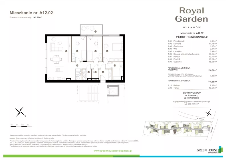 Dom 138,31 m², oferta nr A12.02, Royal Garden Wilanów, Warszawa, Wilanów, Błonia Wilanowskie, ul. Zdrowa 2