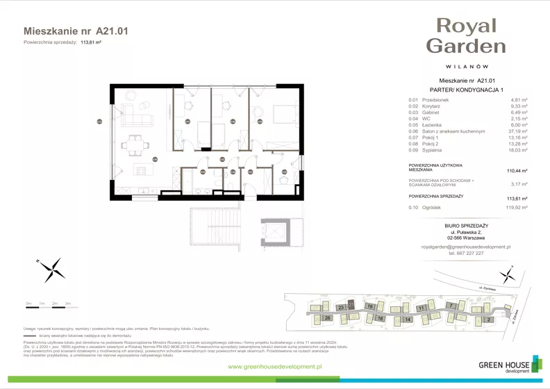 Dom 110,44 m², oferta nr A21.01, Royal Garden Wilanów, Warszawa, Wilanów, Błonia Wilanowskie, ul. Zdrowa 2