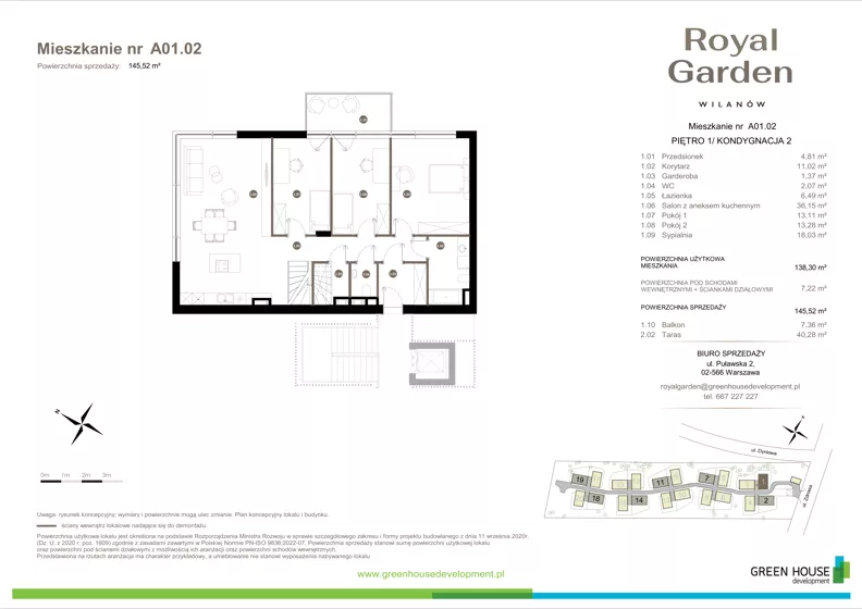 Dom 138,30 m², oferta nr A01.02, Royal Garden Wilanów, Warszawa, Wilanów, Błonia Wilanowskie, ul. Zdrowa 2