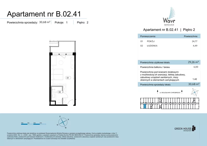 1 pokój, apartament 30,68 m², piętro 2, oferta nr B.02.41, Wave Świnoujście Thermal & Spa, Świnoujście, Dzielnica Nadmorska, ul. Bolesława Chrobrego 35