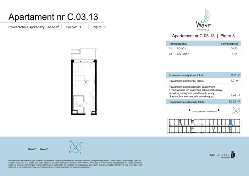 1 pokój, apartament 31,16 m², piętro 3, oferta nr C.03.13, Wave Świnoujście Thermal & Spa, Świnoujście, Dzielnica Nadmorska, ul. Bolesława Chrobrego 35