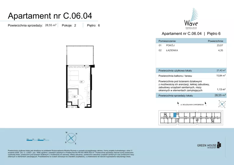 1 pokój, apartament 27,42 m², piętro 6, oferta nr C.06.04, Wave Świnoujście Thermal & Spa, Świnoujście, Dzielnica Nadmorska, ul. Bolesława Chrobrego 35