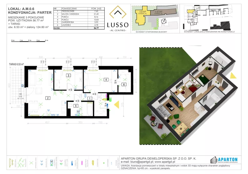 3 pokoje, mieszkanie 56,77 m², parter, oferta nr A0.6, Lusso Al Centro, Gniezno, ul. Wawrzyńca 19