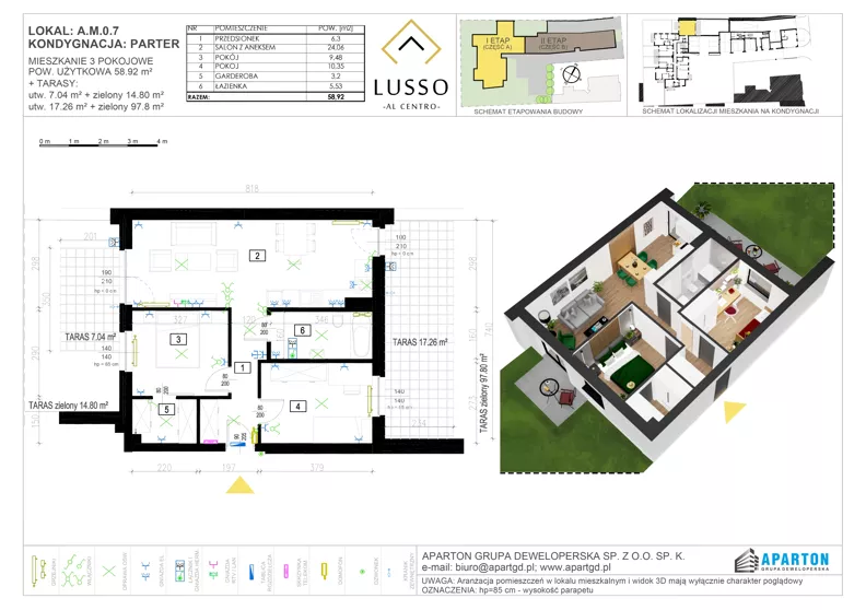 3 pokoje, mieszkanie 58,92 m², parter, oferta nr A0.7, Lusso Al Centro, Gniezno, ul. Wawrzyńca 19