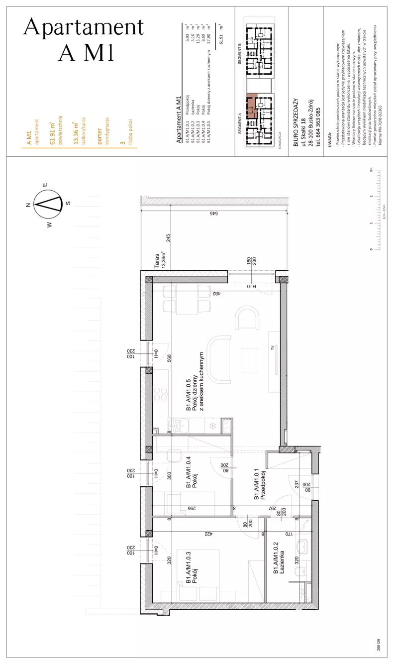 3 pokoje, mieszkanie 61,91 m², parter, oferta nr AM1, Osiedle Rodzinne 3, Busko-Zdrój, ul. Młyńska