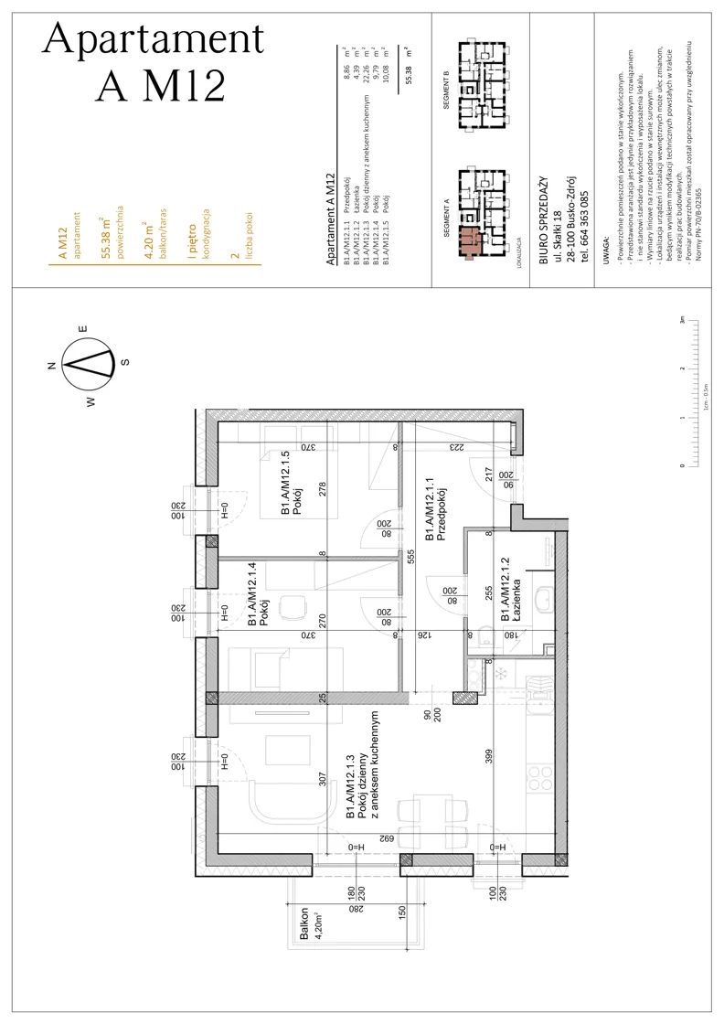3 pokoje, mieszkanie 55,38 m², piętro 1, oferta nr AM12, Osiedle Rodzinne 3, Busko-Zdrój, ul. Młyńska