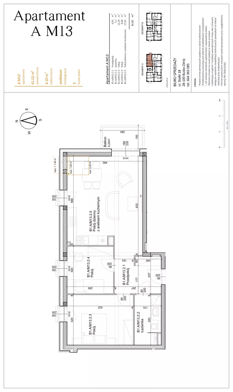 3 pokoje, mieszkanie 61,02 m², piętro 2, oferta nr AM13, Osiedle Rodzinne 3, Busko-Zdrój, ul. Młyńska