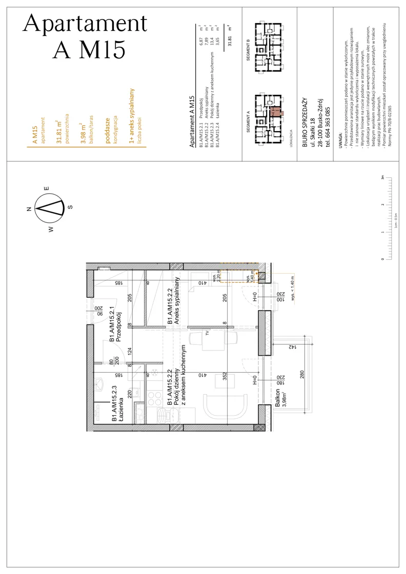 1 pokój, mieszkanie 31,81 m², piętro 2, oferta nr AM15, Osiedle Rodzinne 3, Busko-Zdrój, ul. Młyńska