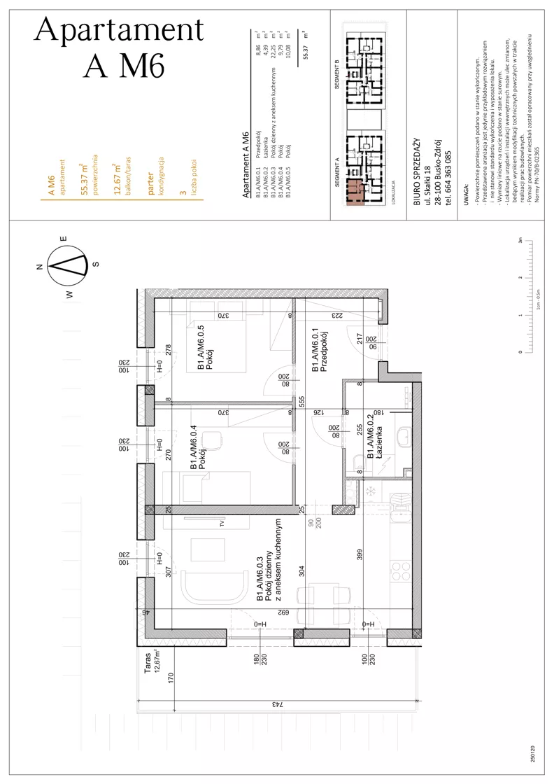 3 pokoje, mieszkanie 55,37 m², parter, oferta nr AM6, Osiedle Rodzinne 3, Busko-Zdrój, ul. Młyńska