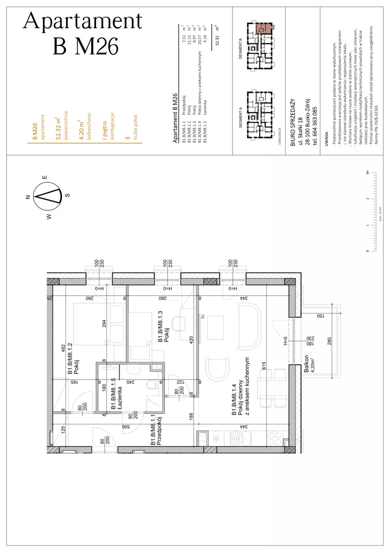 3 pokoje, mieszkanie 52,32 m², piętro 1, oferta nr BM26, Osiedle Rodzinne 3, Busko-Zdrój, ul. Młyńska