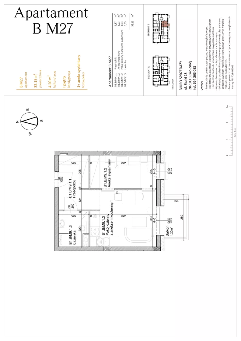 1 pokój, mieszkanie 32,15 m², piętro 1, oferta nr BM27, Osiedle Rodzinne 3, Busko-Zdrój, ul. Młyńska