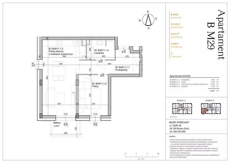 2 pokoje, mieszkanie 45,38 m², piętro 1, oferta nr BM29, Osiedle Rodzinne 3, Busko-Zdrój, ul. Młyńska