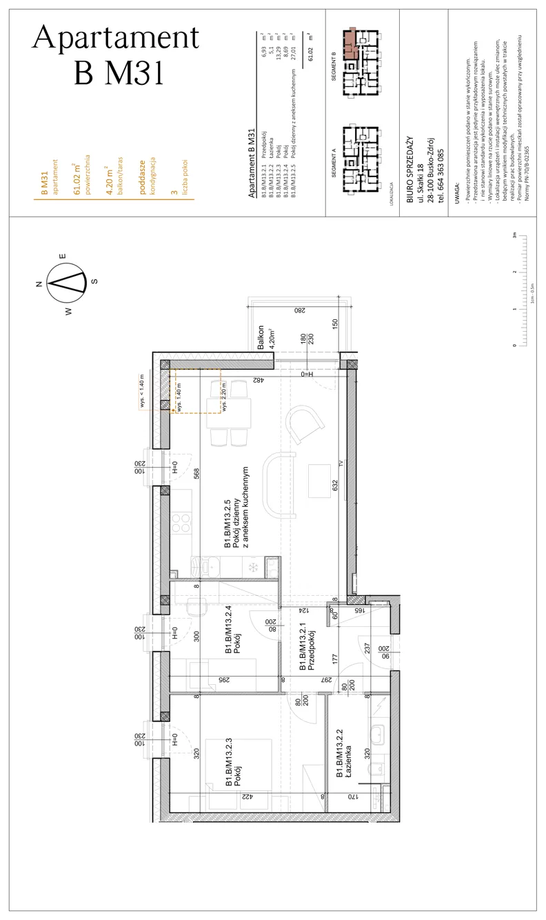 3 pokoje, mieszkanie 61,02 m², piętro 2, oferta nr BM31, Osiedle Rodzinne 3, Busko-Zdrój, ul. Młyńska