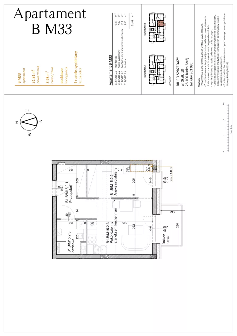 1 pokój, mieszkanie 31,81 m², piętro 2, oferta nr BM33, Osiedle Rodzinne 3, Busko-Zdrój, ul. Młyńska