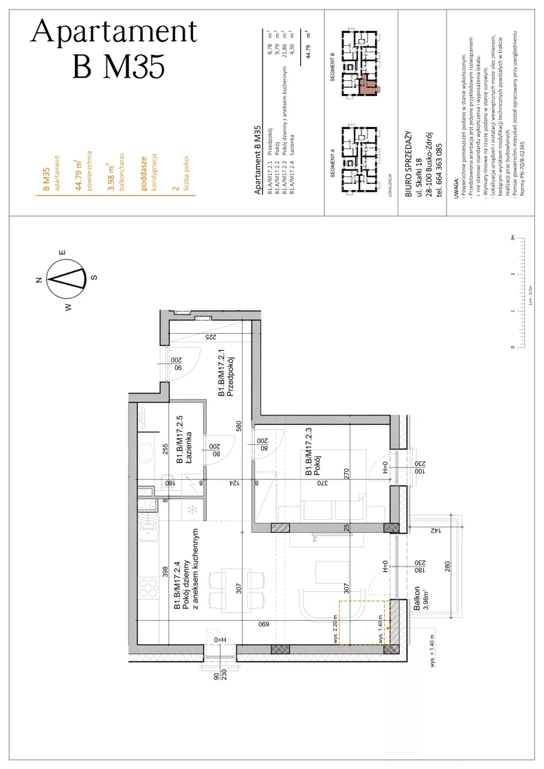 2 pokoje, mieszkanie 44,79 m², piętro 2, oferta nr BM35, Osiedle Rodzinne 3, Busko-Zdrój, ul. Młyńska